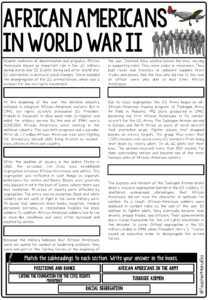 African Americans - Tuskegee Airmen - A World War 2 Reading Passage and Worksheets by TeacherManuElla