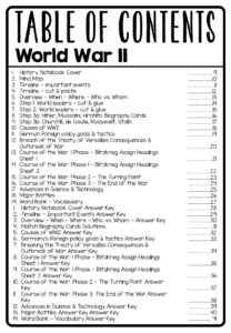 WW2 Interactive Notebook Table of Contents by TeacherManuella