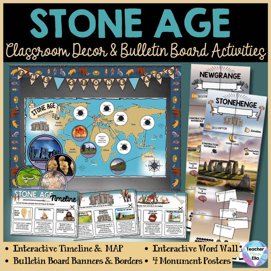 Stone Age & Early Humans Classroom Decor Bulletin Board Activity Bundle by TeacherManuElla