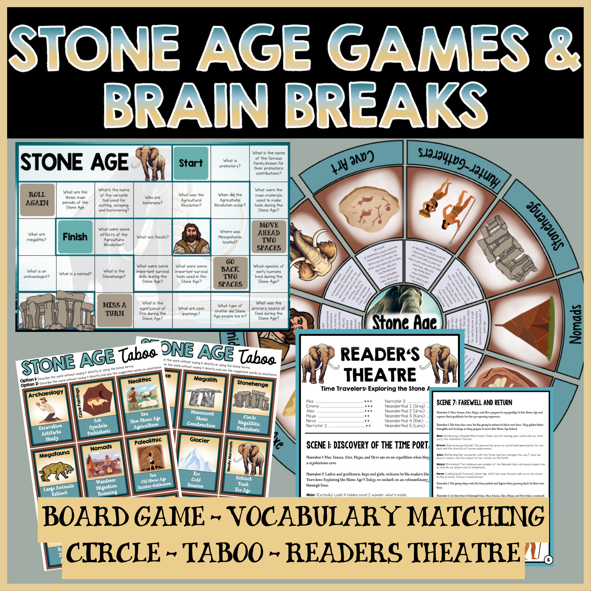 Stone Age & Early Humans Games & Brain Breaks Bundle by TeacherManuElla
